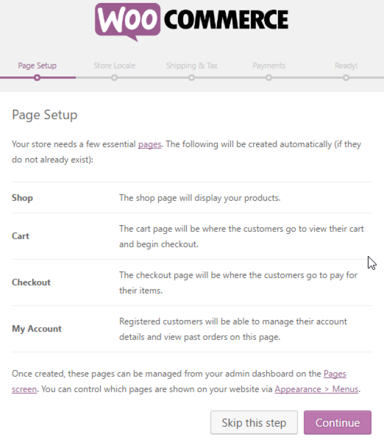 WOOCOMMERCE Pages.