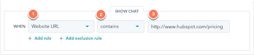 Select targets for chatbot to appear