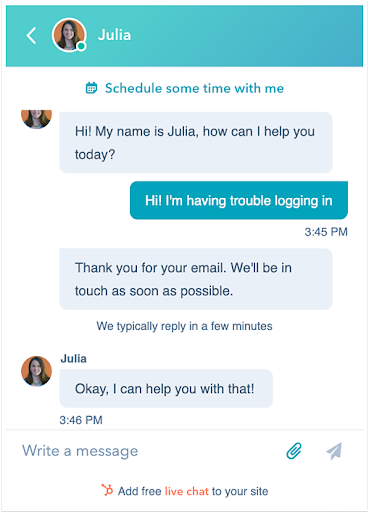 HubSpot live chatbox with a customer support bot