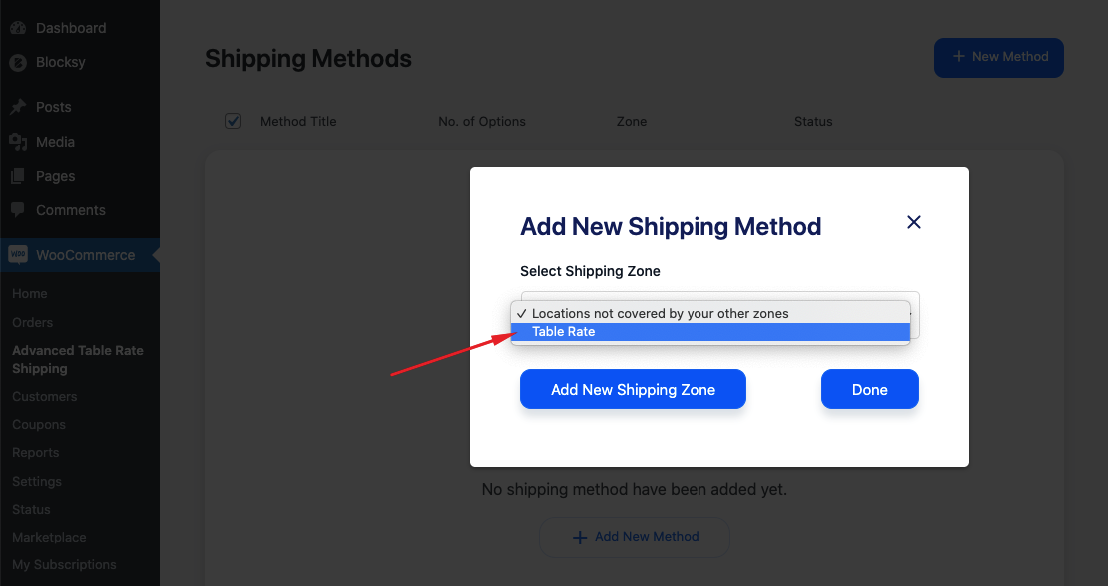 Select on WooCommerce Table Rate Shipping
