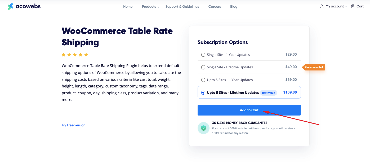 Add WooCommerce Table Rate Shipping to cart