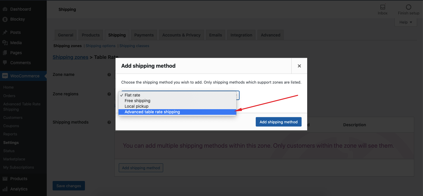 Zone region on WooCommerce Table Rate Shipping