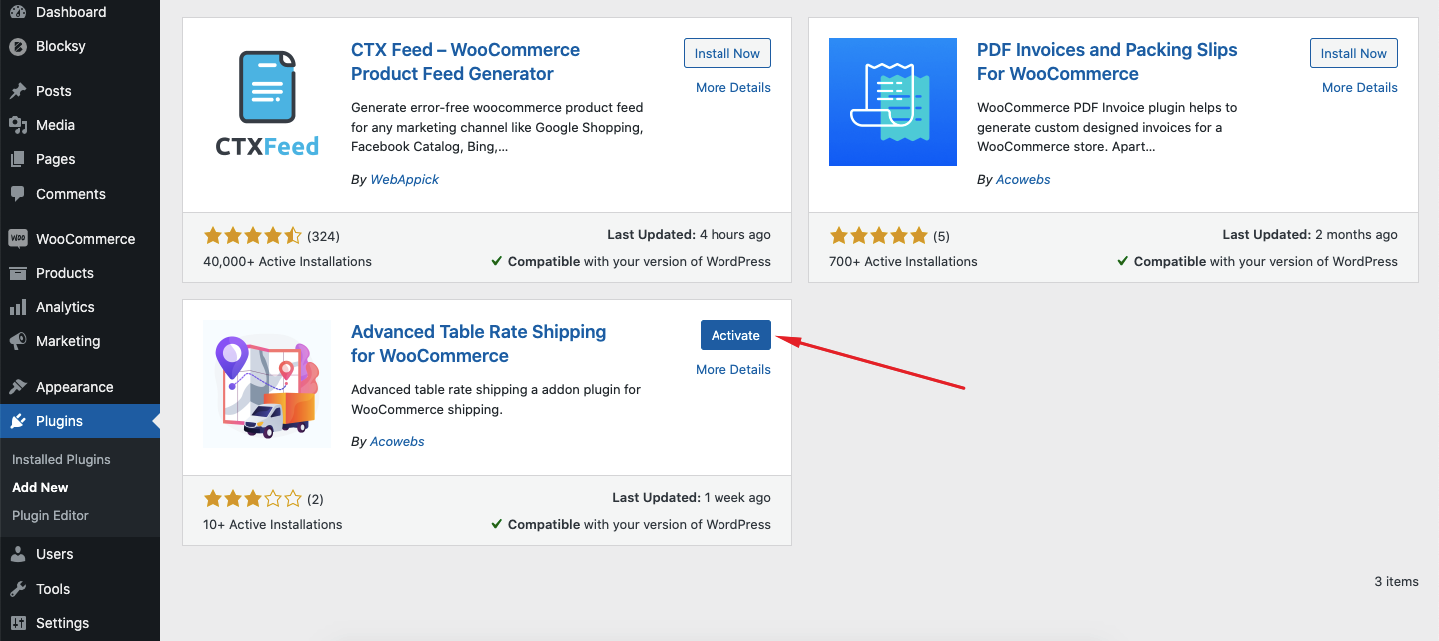 Activate WooCommerce Table Rate Shipping