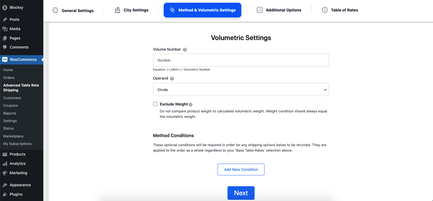 Volumetric Settings using WooCommerce Table Rate Shipping