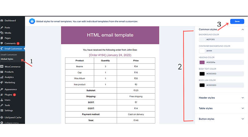 Using Global Styles to customize your WooCommerce Emails