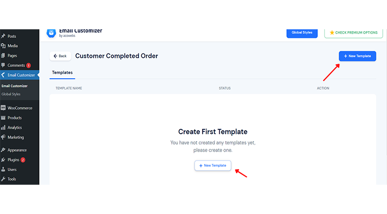 Editing a New Template with the Email Customizer
