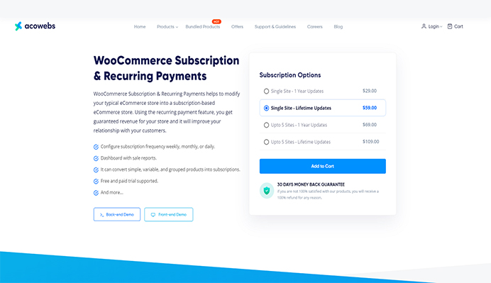 WooCommerce Subscription & Recurring Payments page