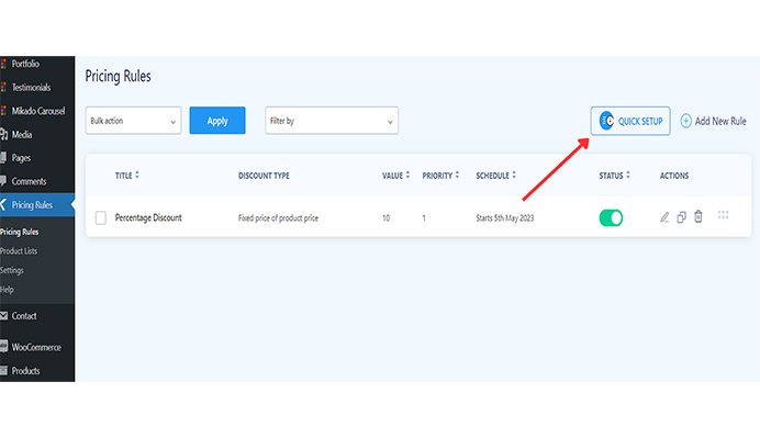 Quick Setup in dyamic pricing rules