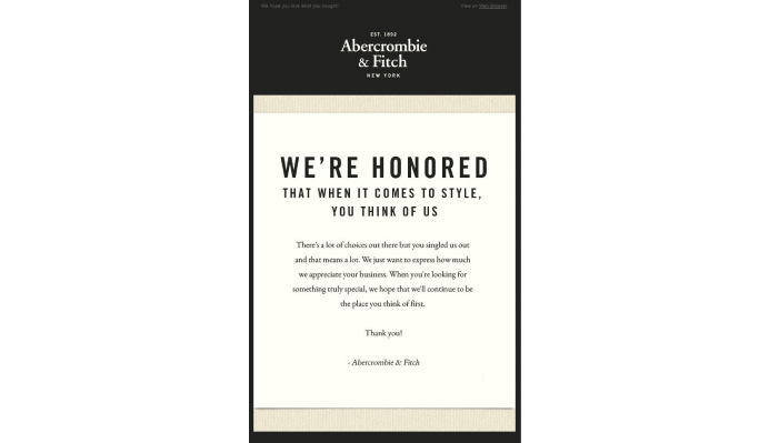Abercrombie & Fitch Appreciation Email