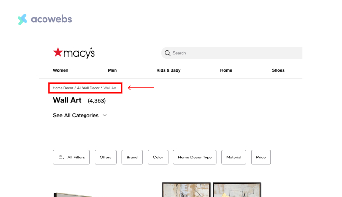 Macy’s Uses Breadcrumbs on Its Product Pages