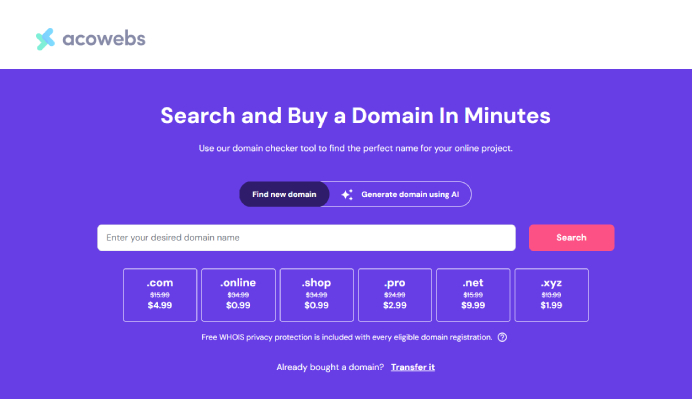 buy a domain in hostinger