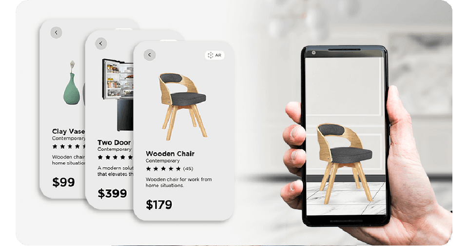 Customer using augmented reality on a smartphone to visualize a 3D