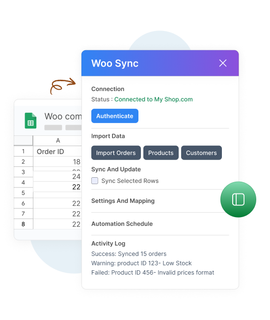 Woosync : WooCommerce to Google Sheets - Sidebar-Based Control Panel