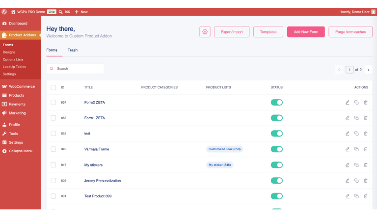woocommerce product addons interface