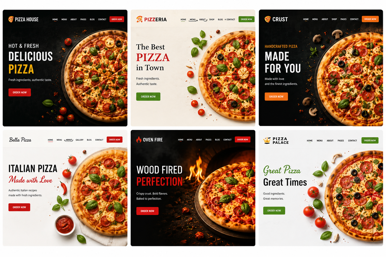 Pizza website theme layouts for WordPress.
