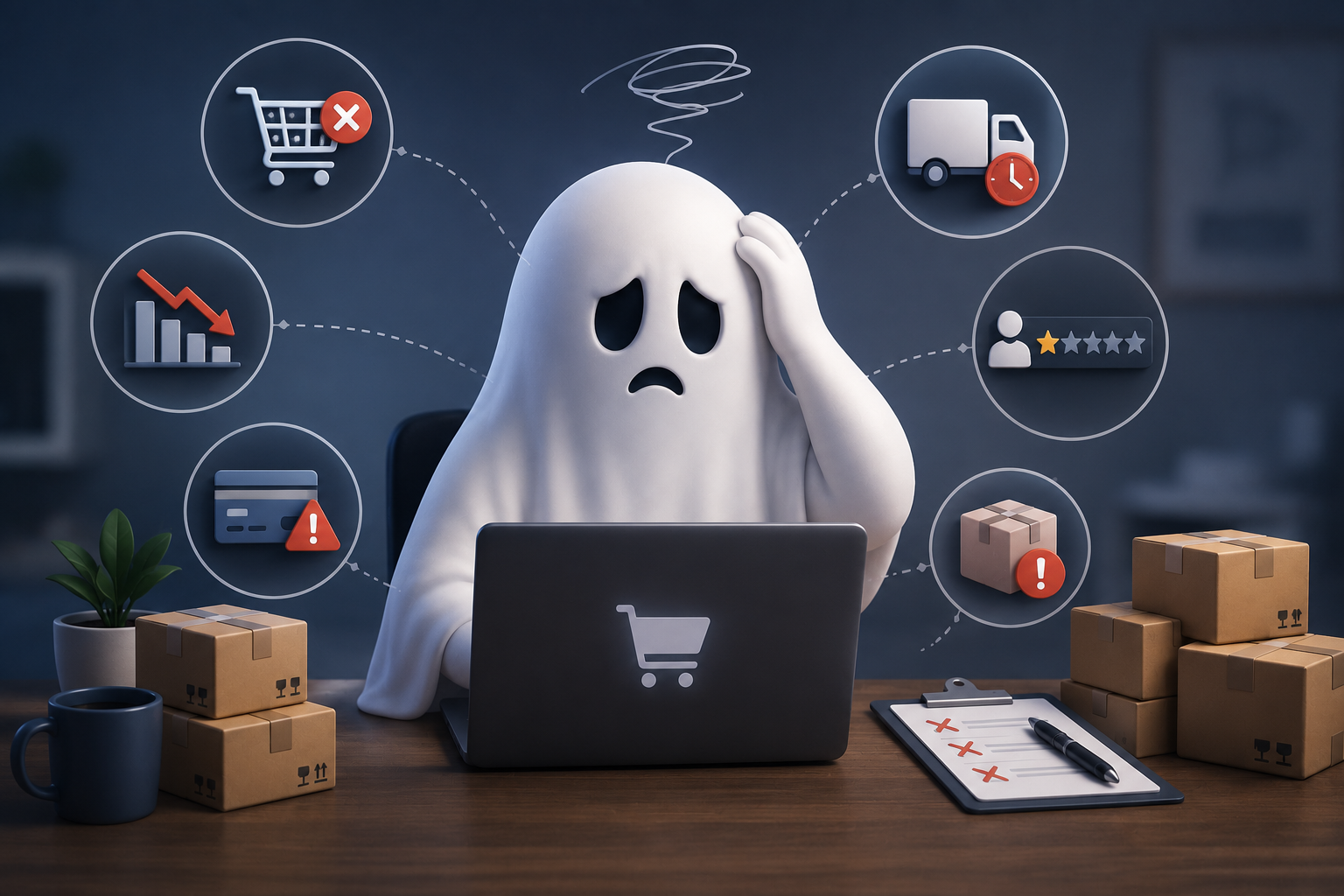 Ghost commerce operator facing ecommerce challenges.
