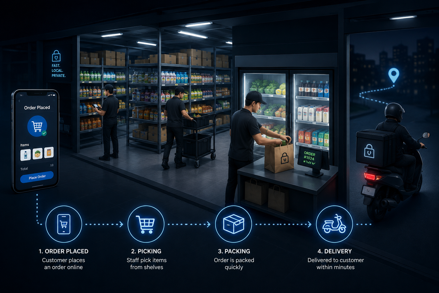Dark store order fulfillment process