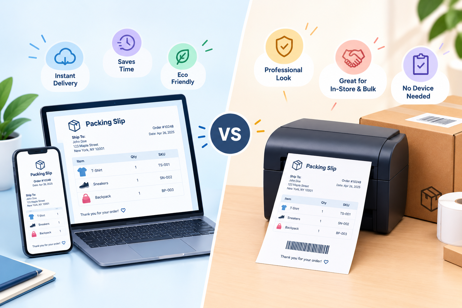 Digital vs. Printed Packing Slips illustration