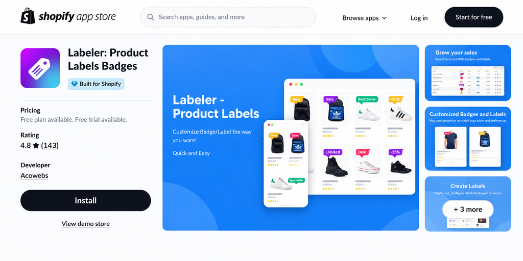 Shopify Labeler app listing