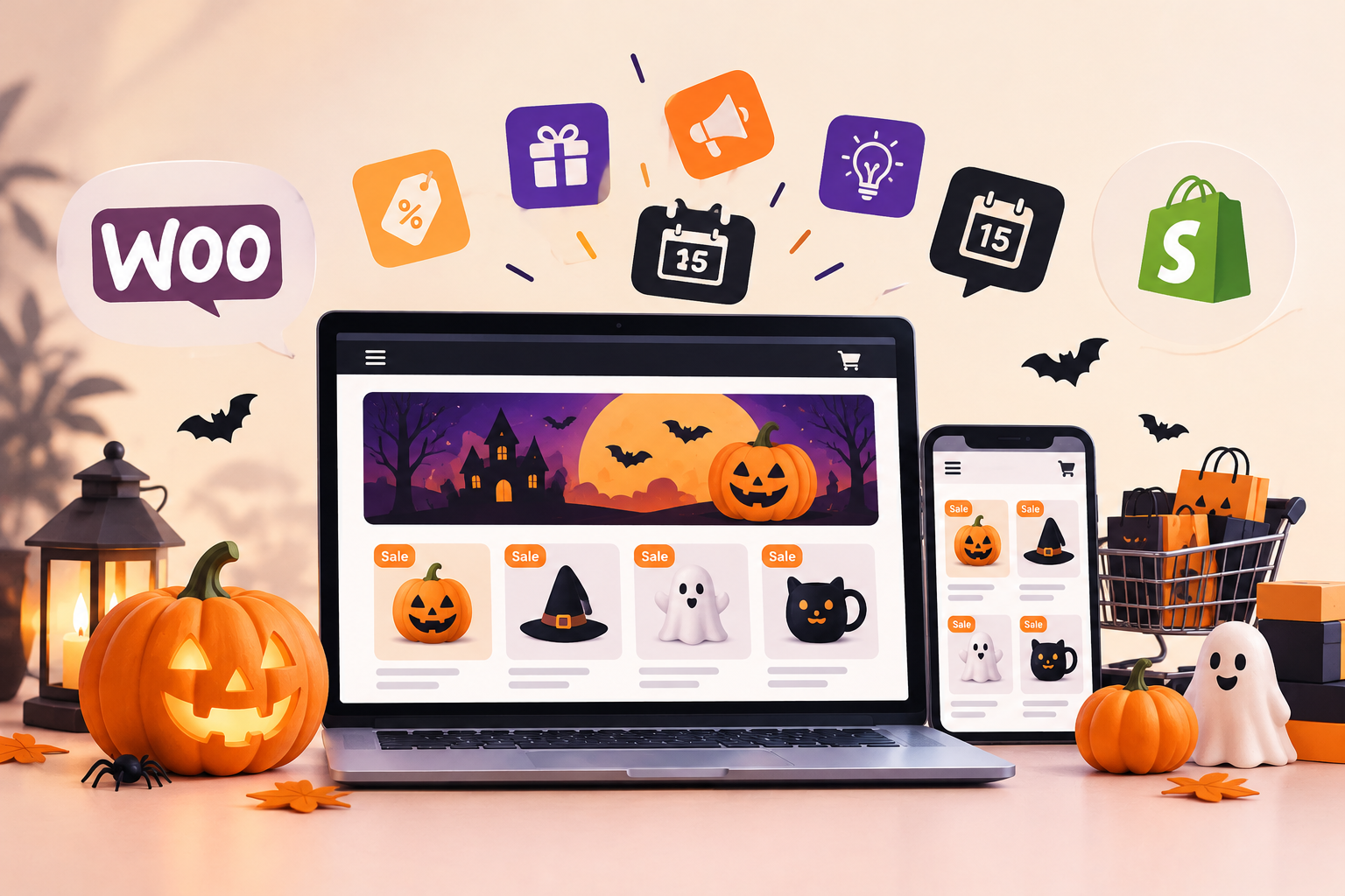 Halloween sale ideas for WooCommerce and Shopify stores.