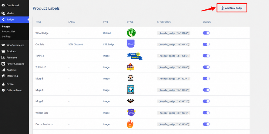 Go to Badges and click Add New Badge