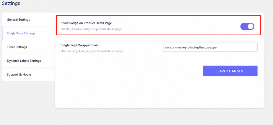 Enable the badge on the product detail page