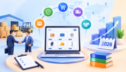 B2B ecommerce and logistics illustration.